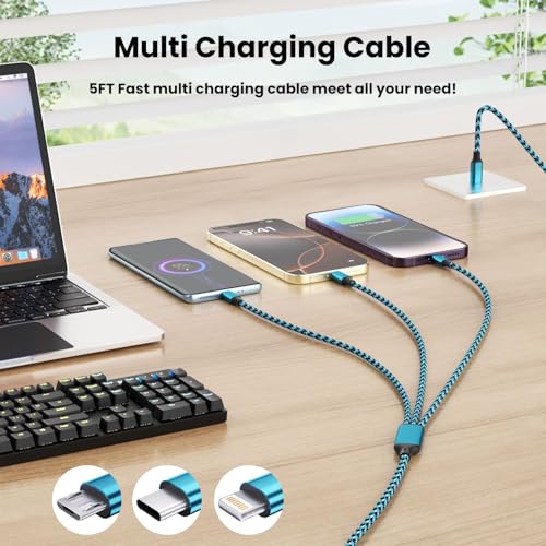 Power Up Your Devices with the 100 W USB C Multi Charging Cable – 3-in-1 Fast Charging Solution Featuring E-Mark Chip for Enhanced Safety and Universal Compatibility with USB C, Lightning, and Micro USB Devices – 5 FT Length, 2-Pack for Ultimate Convenience and Efficiency in Charging Smartphones, Tablets, Laptops, and More