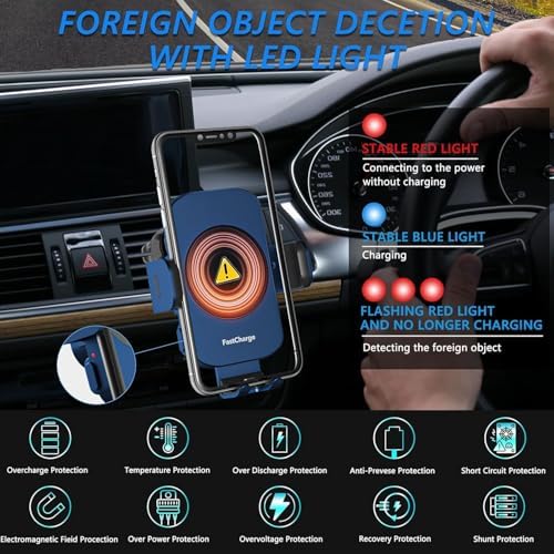 Ultimate 15 W Fast Wireless Car Charger with Auto-Clamping Technology – Sleek Blue Design for i Phone 11-16 Pro Max & Samsung Galaxy S Series – Effortless Charging, Secure Hold, and Stylish Vehicle Integration for Enhanced Driving Convenience