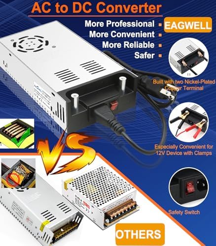 Eagwell 600 W 12 V AC to DC Power Supply Converter – High-Efficiency SMPS Adapter for RVs, LED Strips, and LCD Monitors – Reliable 50 A Output with Safety Features for Versatile Applications and Enhanced Performance