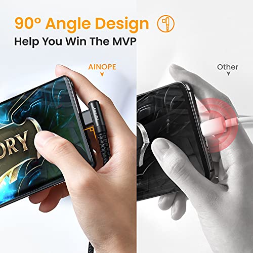 AINOPE Right Angle USB C Cable – 2-Pack (10 ft + 10 ft) Fast Charging 3.1 A Nylon Braided Charger for Enhanced Device Compatibility, Ideal for Gaming and Multitasking, Durable Black Design