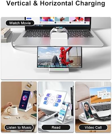 ADADPU 3-in-1 Wireless Charging Station for Samsung Devices – Fast Charging Dock for Galaxy S25, S24, S23, S22, S21, Galaxy Watch Series 7/6/5/4/3/Pro & Galaxy Buds – Includes 5 ft Cable & Adapter for Enhanced Efficiency and Connectivity