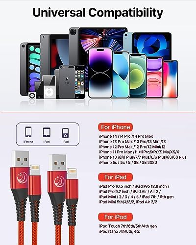 Aioneus 10 ft i Phone Charger 2 Pack – Apple Certified Lightning Cable with Fast Charging, Extra Long Nylon Braided Cord in Stylish Pink for i Phone 13, 12, 11, XS, XR, 10, 8, 7, 6 Plus – Unmatched Durability and Flexibility
