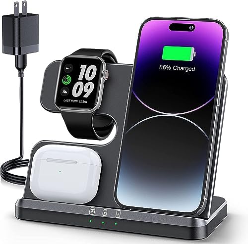 Optimized 3-in-1 Wireless Charging Station for Apple Devices – Fast and Efficient Charger for i Phone 11-16, Apple Watch & Air Pods – Sleek Multi-Device Dock with Enhanced Safety Features for Tangle-Free Power Solutions