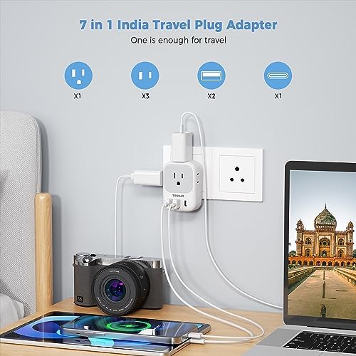 TESSAN Dual Pack European Travel Adapter with 4 AC Outlets and 3 High-Speed USB Ports – Ultimate International Power Converter for Seamless Device Charging in Italy, Spain, France, Portugal, Germany, and Iceland – Essential Travel Accessory for Modern Explorers