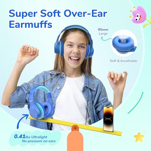 Transform Your Child’s Audio Adventures with Ear Fun K3 Kids Over-Ear Headphones – Engineered for Safe Listening with Volume Limiting, Exceptional HD Stereo Sound, and Travel-Friendly Foldable Design in Vibrant Blue – Ideal for School, Stylish for Every Young Explorer with Enhanced USB-C Compatibility!