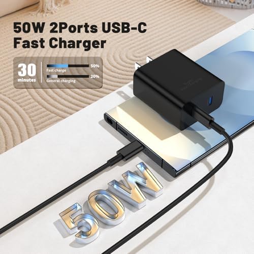45 W Samsung Super Fast Charger Duo with 10 ft USB C to C Cable – Ultimate Charging Solution for Galaxy S25/S24/S23/S22 Series and Note 20/10 – Enhanced Speed, Versatile Use, and Durable Design for Everyday Convenience