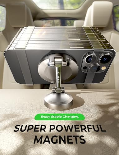 LISEN Mag Safe Car Charger for i Phone 15/14/16 Pro Max – 360° Rotating Wireless Mount with Powerful Magnetic Grip for Fast Charging – Sleek Black Dashboard Accessory for Effortless Navigation & On-the-Go Power Solutions