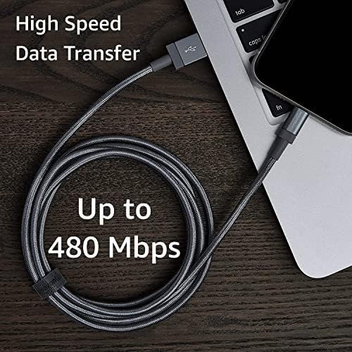 Experience Ultimate Charging Efficiency with the Amazon Basics 6-Foot USB-A to Lightning Charger Cable – MFi Certified, Durable Nylon Braided Design for Fast Power Delivery to Apple i Phone 14, 13, 12, 11, X, Xs Pro, Pro Max, Plus, i Pad – Stylish Dark Gray Finish for Enhanced Compatibility