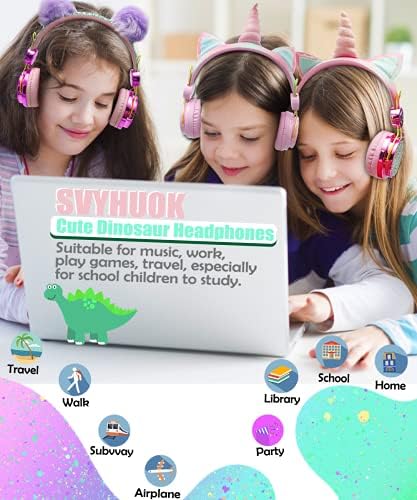Light Purple Unicorn Cat Ear Bluetooth Headphones for Kids – Safe Listening with Volume Limiting, FM Radio & Dual Connectivity for Fun Learning and Entertainment – Ideal for School, Laptops, and Smartphones