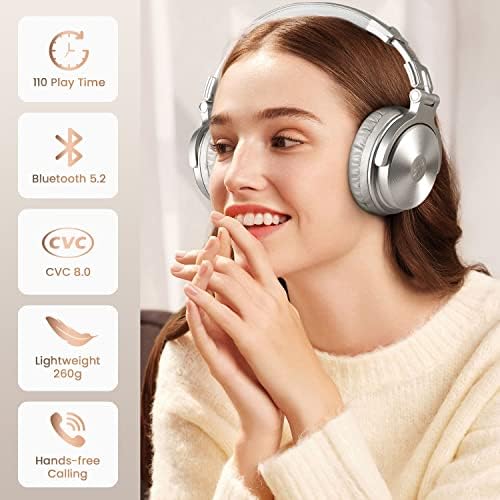 One Odio Studio Pro C Silver Over-Ear Bluetooth Headphones: Immerse Yourself in 110 Hours of Uninterrupted Wireless Audio with High-Performance 50 mm Neodymium Drivers for Rich Deep Bass and Crystal-Clear Sound; Effortlessly Portable Foldable Design Ideal for Travelers, Seamless Compatibility Across PCs, Phones, and Tablets for Ultimate Versatile Listening Experience