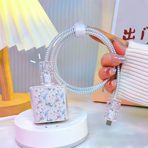 Charming Flower Butterfly Cable Protector for i Phone Chargers – Stylish Bright Blue Data Cable Saver for i Phone 11, 12, 13, 14 Pro Max, XS, XR, X, 7 & 8 Plus – Durable Cord Shield Enhancing Lifespan & Connection Reliability – Perfect i Phone Charger Accessory for Everyday Use