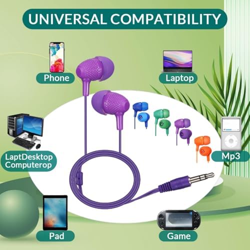 Macarrie 200 Pack Wired Earbuds – Vibrant Classroom & Office Headphones with 3.5 mm Compatibility – Individually Bagged for Hygiene & Seamless Distribution – Lightweight & Durable Design for All-Day Comfort – Ideal for Lectures, Music Listening, and Conference Calls