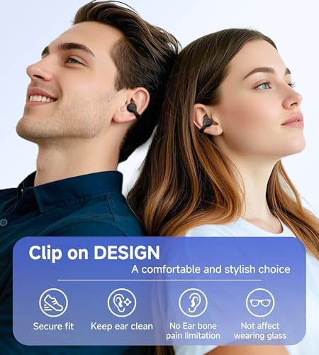 King Lucky i21 Purple Bluetooth 5.3 Open Ear Clip-On Earbuds – Advanced Noise Cancellation & IPX4 Waterproof Design for Small Ears and Glasses Wearers – Perfect for Active Lifestyles & Hands-Free Calls