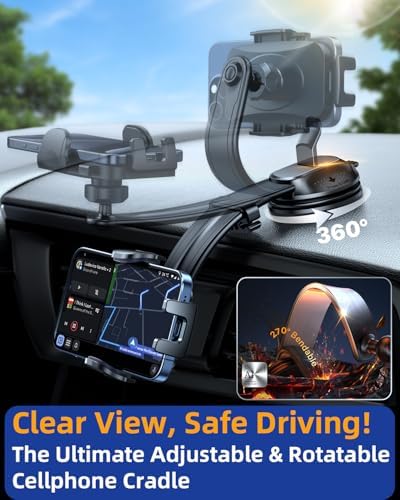 YRU 2025 Premium Adjustable Car Phone Holder Mount – Versatile Bendable Aluminum Arm for Secure Dashboard & Windshield Positioning – Universal Compatibility for i Phone 16, 15, 14, 13 Pro Max, Samsung & More – Sleek Black Design for Modern Vehicles – Effortless Tool-Free Installation – Enhance Navigation & Hands-Free Calling Experience