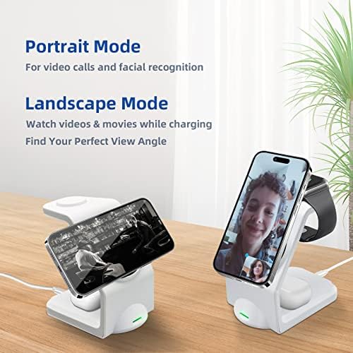 Magnetic 3-in-1 Wireless Charging Station for Apple Devices – Fast, Efficient Charger for i Phone 15/14 Pro Max, Apple Watch Ultra/8/se/7/6/5/4/3/2, and Air Pods – Compact Design with Enhanced Compatibility and Safety Features