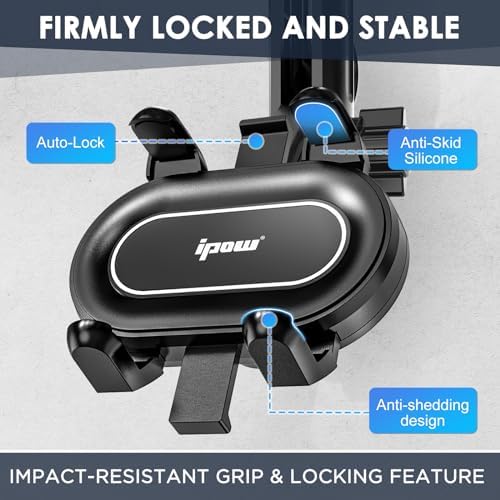 IPOW 2024 Upgraded Large Rearview Mirror Phone Holder – 360° Rotatable & Retractable Car Phone Mount with Anti-Shake Technology for Enhanced Stability & Compatibility – Ideal for Navigation and Hands-Free Communication