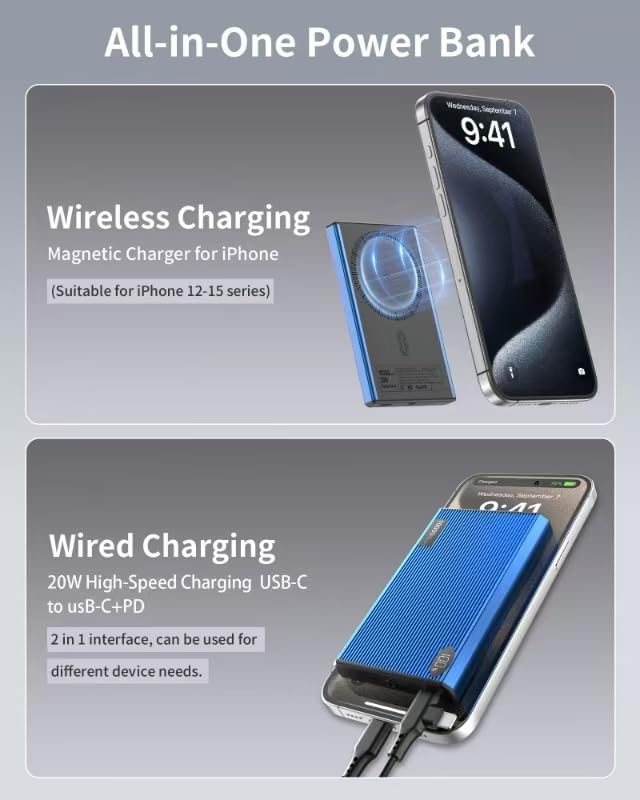 Ultra-Slim 10000 m Ah Mag Safe Power Bank – 20 W USB-C Fast Charger & 15 W Wireless Charging for i Phone 16/15/14/13/12 Series – Lightweight Magnetic Battery Pack Ideal for Travel, Business, and Outdoor Adventures – Advanced Safety Features & Universal Compatibility with i Pad and Samsung Devices – Perfect for On-the-Go Charging Solutions