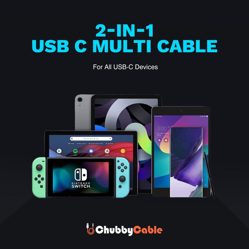 Chubbycable High-Speed 2-in-1 USB C Charging Cable – 100 W Versatile Power Solution for USB-C & USB-A Devices, 4.2 FT Durable Silicone Design in Chic Blue for Effortless Charging & Rapid Data Transfer at Home, Office, or On-the-Go