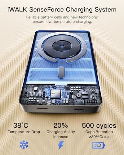 i WALK Magnetic Power Bank – Qi2 Certified 15 W Fast Charger with 30 W PD Technology, 10,000 m Ah Battery for i Phone 16/15/14/13/12, Ergonomic Gray Design with LED Display – Superior Portability and Enhanced Charging Efficiency