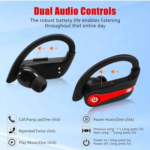 Urban X Challenger Series Wireless Bluetooth Sports Earphones – 200 Hours Playtime, Immersive Sound Quality, Quick-Pair Technology, IPX7 Waterproof, Secure Fit for Active Lifestyles, Built-in Mic, Compatible with Amazon Fire Max 11 – Red
