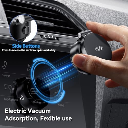Electric Vacuum Magnetic Suction Phone Holder,XO Adjustable and Foldable Car Mount,Strong Magnetic Car Phone Holder for iPhone16/15/14/13/12,for Shower/Car/Mirror(Light Grey – Enhanced Compatibility and Speed
