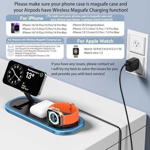 Ultimate 3-in-1 Wireless Charging Station for Apple Devices – Foldable & Portable Charger for i Phone 16/15/14/13/12 Series, Apple Watch Ultra/SE/6/5/4/3/2/1, and Air Pods Pro/2/3/4 – Fast, Efficient, and Travel-Friendly Design for Seamless Power Solutions