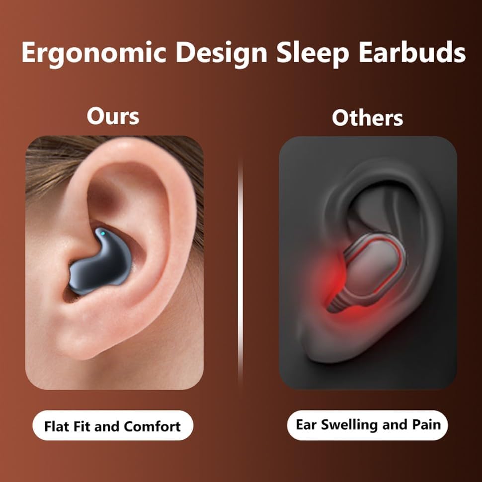 Revolutionary Flat-Fit Wireless Sleep Earbuds for Side Sleepers – Exceptional Comfort Meets Long Battery Life & Water-Resistant Durability for Uninterrupted Sound During Sleep, Sports, and Running (Black) – Perfect for Relaxation and Active Lifestyles