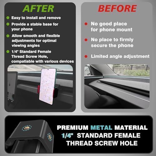 Tesla Model Y & Model 3 Mag Safe-Compatible Dashboard Phone Holder – 360° Adjustable Cradle for All Smartphones & Tablets – Secure 1/4 Screw Mount for Ultimate Safety and Accessibility – Essential EV Accessory for Hands-Free Navigation and Optimal Driving Experience
