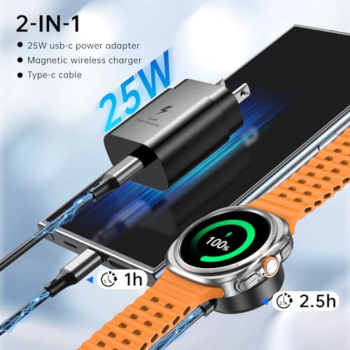 Revolutionize Your Charging Routine with the 25 W Dual USB-C Fast Charger for Samsung Galaxy Devices – Effortlessly Powers Galaxy Watch Series 1-7, Galaxy S21-S25, and Buds – 3.9 ft Flexible Cable for Maximum Portability and Quick Efficiency