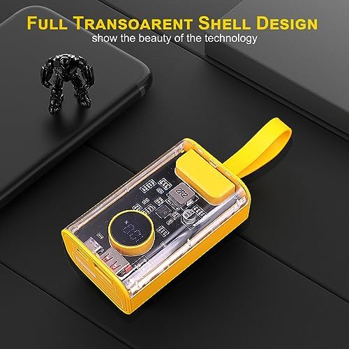Compact 10000 m Ah Power Bank with Built-In Cables – 22.5 W Fast Charger for i Phone, i Pad, Samsung, and Android Devices – Sleek Transparent Design for Enhanced Battery Monitoring – Ultimate Portable Charging Solution for On-the-Go Lifestyle