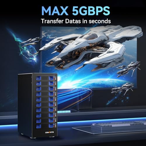 Sleek Aluminum Dual Bay Hard Drive Enclosure with Cooling Fan for 2.5”/3.5” SATA HDD/SSD – Tool-Free USB A/C 3.0 External Storage, Hot-Swappable, Daisy Chain Expansion – Ultimate Data Solution for Professionals and Casual Users