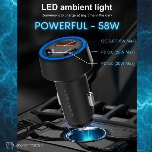 Rapid Charge Your Devices on the Go: LEXAA TECH 58 W USB C Car Charger with Dual Port PD & QC 3.0 for i Phone 16/15/14/13/12 Pro Max, Samsung Galaxy S24/S23/S22/S21, and Google Pixel – Compact and Durable Car Adapter for Ultimate Convenience