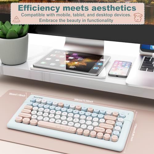 SADES Retro Wireless Bluetooth Keyboard for Mac, i Pad, i Phone, PC & Android – Multi-Device Connectivity & Portable Design with Vintage Round Keycaps – Perfect for Effortless Typing on the Go in Chic Pink