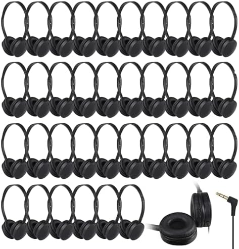 Bulk Pack of 25 Kids Classroom Headphones – Durable, Adjustable Earphones for Enhanced Learning Activities, Perfect for Students and Group Settings – Stylish Black Design for All Ages with Versatile Compatibility
