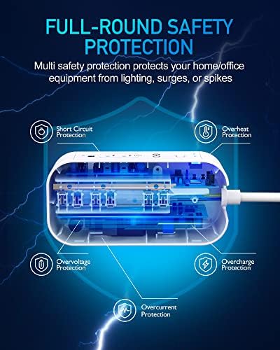 10 FT USB C Surge Protector Power Strip with 6 AC Outlets & 3 Fast Charging USB Ports – Ideal Travel Charging Station with Overload Protection, Flat Plug Design, and Wall Mount Capability for Home Office & Dorm Use – 1875 W/15 A Enhanced Safety & Speed