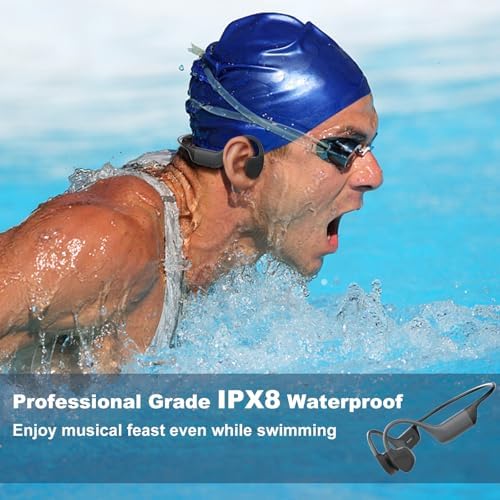 Ultimate Waterproof Bone Conduction Swimming Headphones – IP68 Bluetooth 5.4 Earbuds with 32 GB Music Storage for Unmatched Underwater Audio Experience – Open Ear Design for Comfort and Awareness in All Water Activities (Grey)