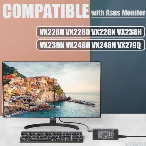 High-Performance 19 V Power Adapter for Asus Gaming Monitors – Reliable AC Charger Compatible with VG, MX, and LS Series Displays – Essential Power Supply for 22”, 23”, 24”, and 27” Models – Enhanced Stability for Gaming and Multimedia Usage