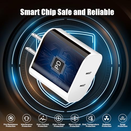 Ultra-Fast Dual Port USB-C i Phone Charger with 10 FT Quick Lightning Cables – High-Efficiency Charging Block for i Phone 14 Pro Max, 13 Pro, 12, 11, XS, XR, 8, SE – Ideal for Home and Travel, 2-Pack for Maximum Convenience and Speed