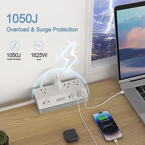 Maximize Your Workspace Efficiency with JXGUCAT Desk Clamp Power Strip – 20 W USB-C Fast Charger with 10 ft Extension Cord, 4 Outlets & 4 USB Ports, Surge Protector Ideal for Clutter-Free Desktop Setup, Fits Tabletops Up to 1.8 inches Thick