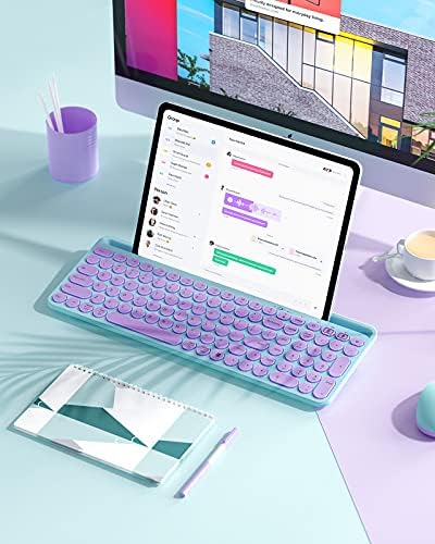 Elevate Your Typing with the Stylish seenda Bluetooth Typewriter Keyboard in Barbie Purple – Multi-Device Compatibility for i Pad, Android, Mac & Windows with Full Number Pad and Tablet Holder for Enhanced Productivity!