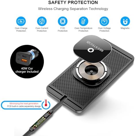 Revolutionize Your On-the-Go Charging with the REESTECQI 15 W Magnetic Wireless Car Charger Pad – Fast, Secure, and Compatible with i Phone 12-16 & Air Pods, Featuring Non-Slip Design and 40 W Car Charger for Ultimate Convenience and Efficiency