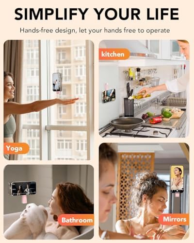 Mag Safe-Compatible Silicone Suction Cup Phone Mount with Integrated Mirror for Effortless Selfies and Video Calls – Hands-Free i Phone Accessory in Chic Pink for Ultimate Convenience and Versatility