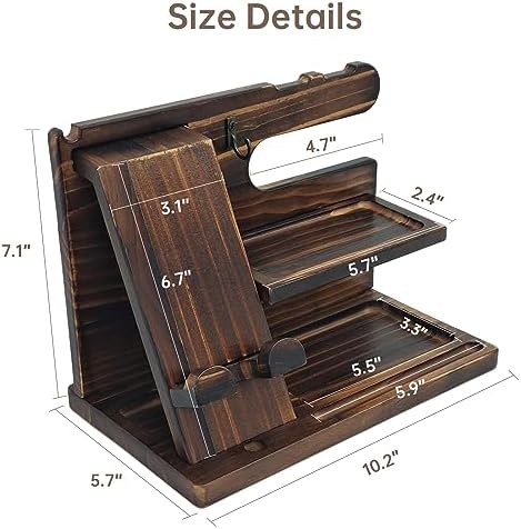 Nightstand Organizer with Phone Docking Station and Desk Organizer – Brown Wooden Gift for Men and Dad – Enhanced Compatibility and Speed
