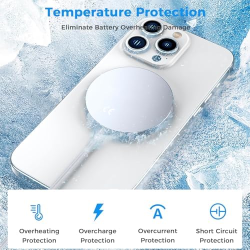 Revolutionary 15 W Magnetic Wireless Charger Pad with Intelligent Temperature Control – Fast, Safe Charging for i Phone 16/15/14/13/12 Series and Air Pods Pro – Optimal Battery Life Extension and Strong Magnetic Alignment – Ideal for Seamless Usage While Charging – Includes USB-A to USB-C Adapter – Black