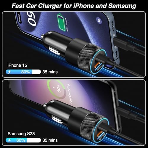 38 W Dual-Port USB C Car Charger – Fast Charging Adapter for i Phone, Samsung & Google Pixel – Compact Cigarette Lighter Charger – 5-Pack for Ultimate Compatibility & Convenience on the Go