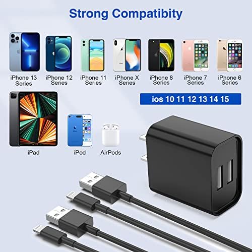 Ultra-Fast Dual Port USB Wall Charger with 10-Foot Lightning Cable – Apple MFi Certified i Phone Charging Solution, Perfect for i Phone 12/11/XR/Xs/8/7/6/SE/i Pad – Compact & Efficient Power Delivery for Home and Travel