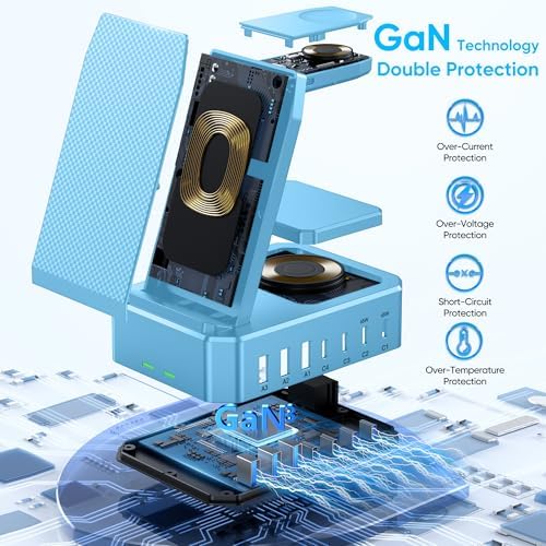 300 W High-Efficiency Charging Hub for Apple Devices – 10-in-1 Wireless Charger Dock with 65 W PD Fast Charging for i Phone, Mac Book, i Watch & Air Pods – Advanced Ga N III Technology, All-in-One Solution for Optimal Device Management and Clutter Reduction