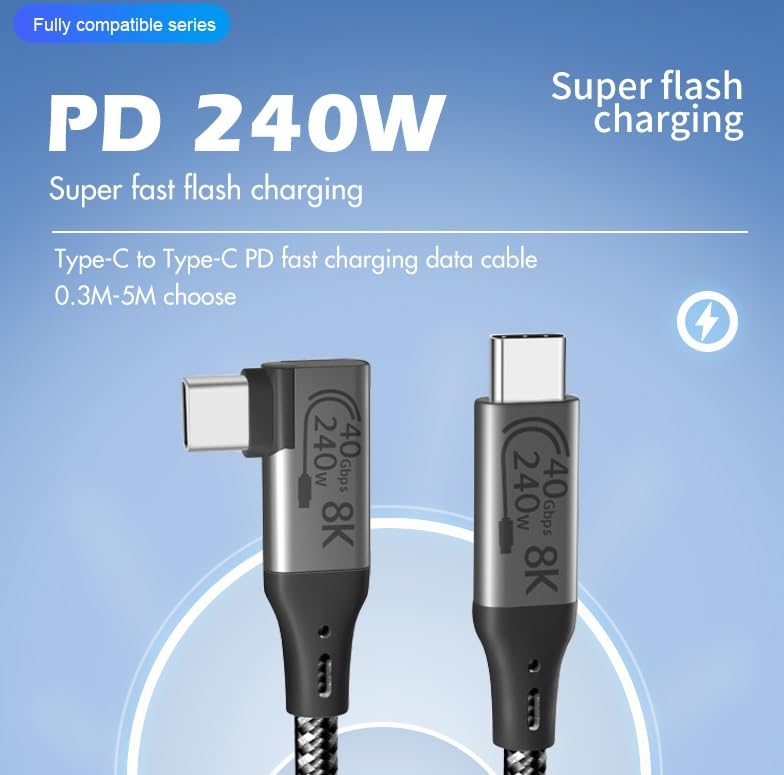 Elevate Your Connectivity with a 6-Foot USB4 Cable – Ultra-Fast 40 Gbps Data Transfer, 8 K HD Display Support, and 240 W Rapid Charging – Flexible 90-Degree Right Angle USB-C Design for Optimal Performance in Tight Spaces and Seamless Compatibility with Thunderbolt 3 & 4 Devices