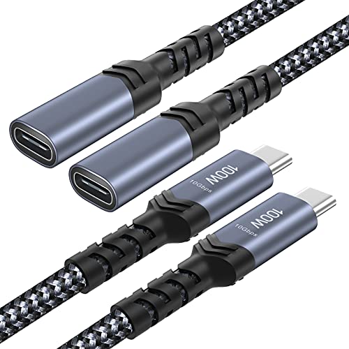USB-C Extension Cable 3 ft – High-Speed 100 W Fast Charging & 10 Gbps Data Transfer, 4 K Display Compatibility – Ideal for i Phone 16, i Pad, Mac Book, & Dell – 2-Pack Black for Enhanced Connectivity & Versatile Use