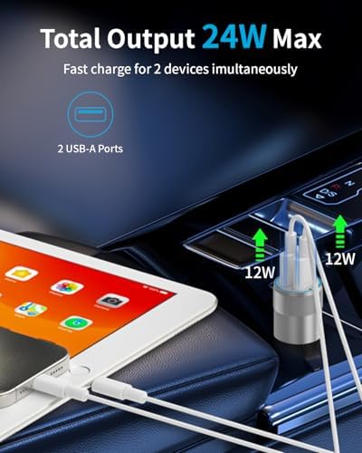 Power Up Your Journey: i Phone 15 24 W Dual-Port Fast USB Car Charger with 2-Pack 3 FT USB-C Cables – Ultimate Compatibility for i Phone 16/15, i Pad Pro/Air/Mini, Galaxy, and Pixel Devices – Compact, Efficient, and Built for Speed